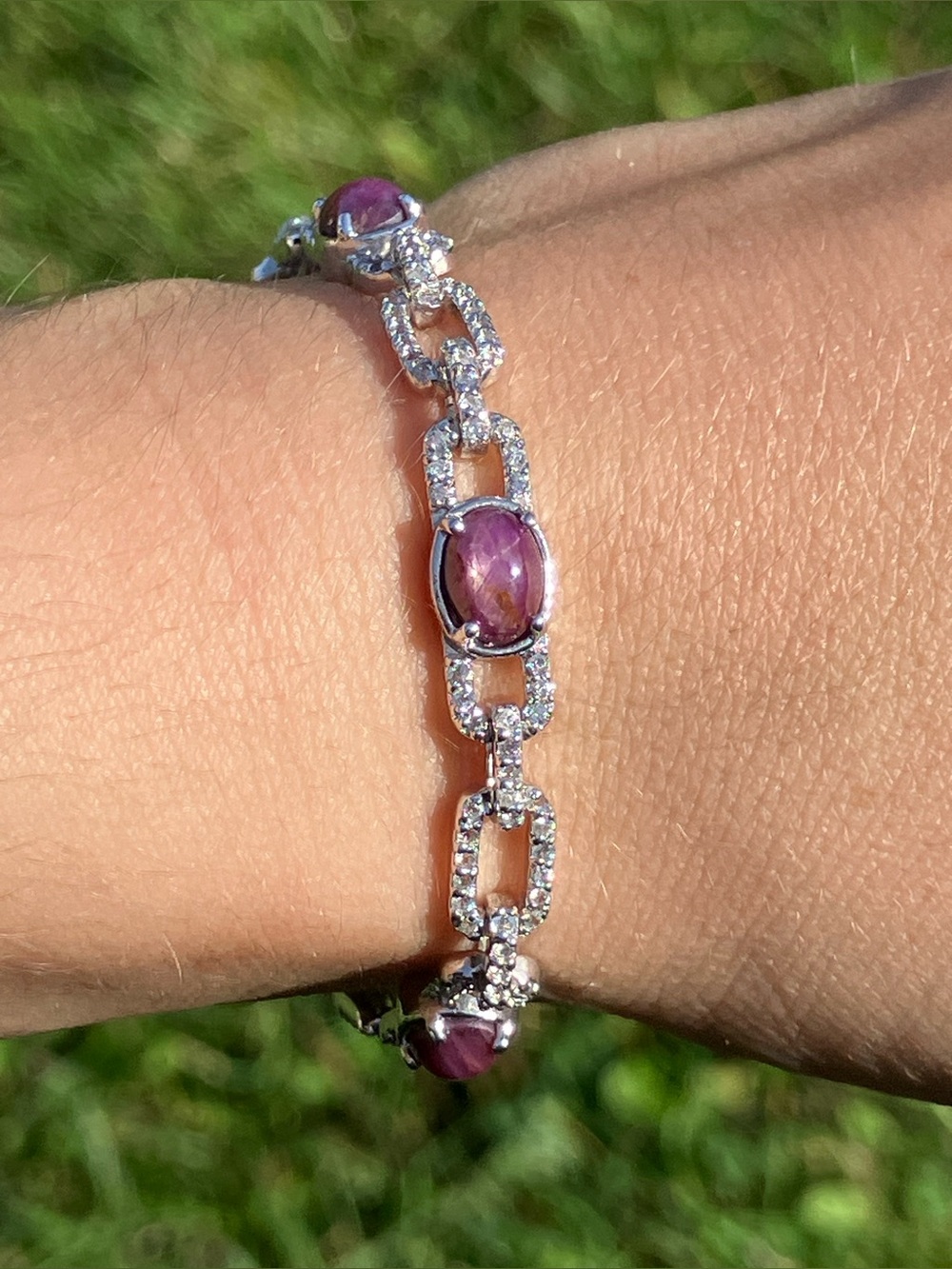 Natural Star Ruby Sterling Silver Bracelet Size 6.5